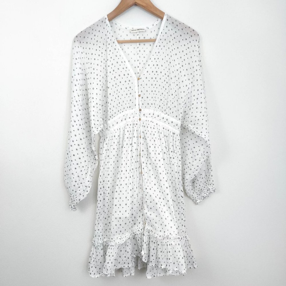 Ulla Johnson Button Front Floral Dress in Porcelain S